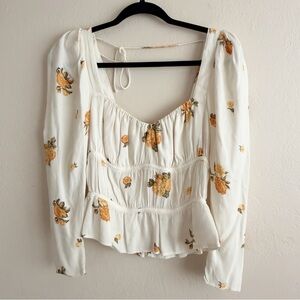Reformation Plath floral Blouse in Constance cream color size S